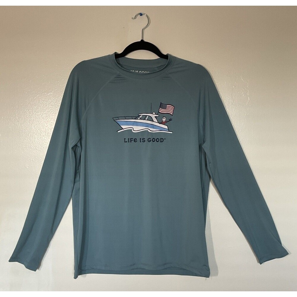 Life Is Good Men's - Navy Blue Long Sleeve Activewear U.S. FLAG - Size S